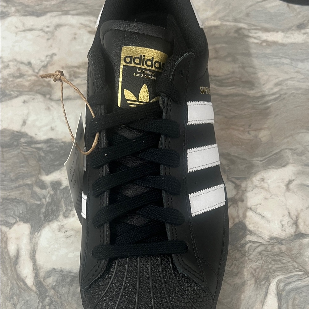 adidas Black Leather Sneakers with White Stripes - Picture 4 of 6